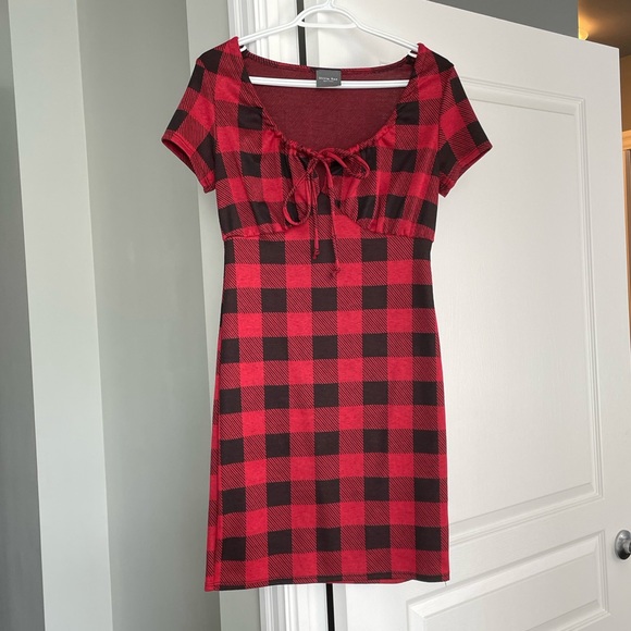 NWOT- Olivia Rae Mini Red/Black Check Dress - Picture 1 of 6